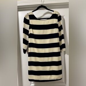 👗🖤 Pink Owl Black & Cream Striped Sheath Dress Size M